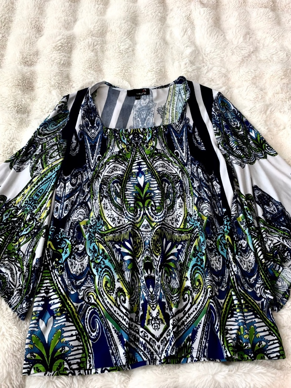 Laura Printed Peasant Blouse Wide Sleeves Multi-Colour Boho In Size XL